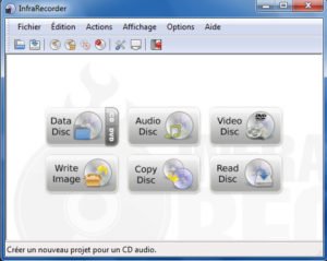 La page d'accueil du logiciel Infra-recorder